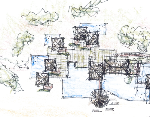 Colour site-plan sketch of the resort