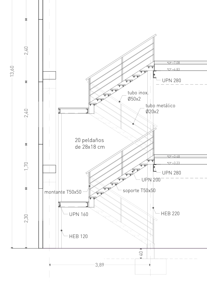 Construction detail of the metal staircase at Pikolín Tenerife