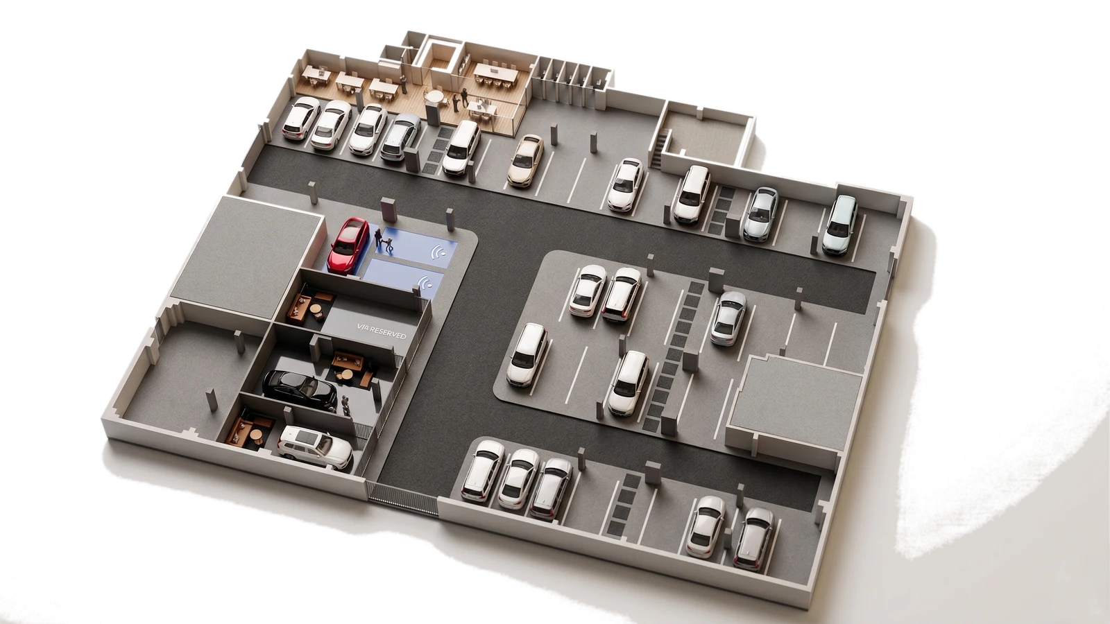 Interior axonometric of the Volvo Selekt showroom