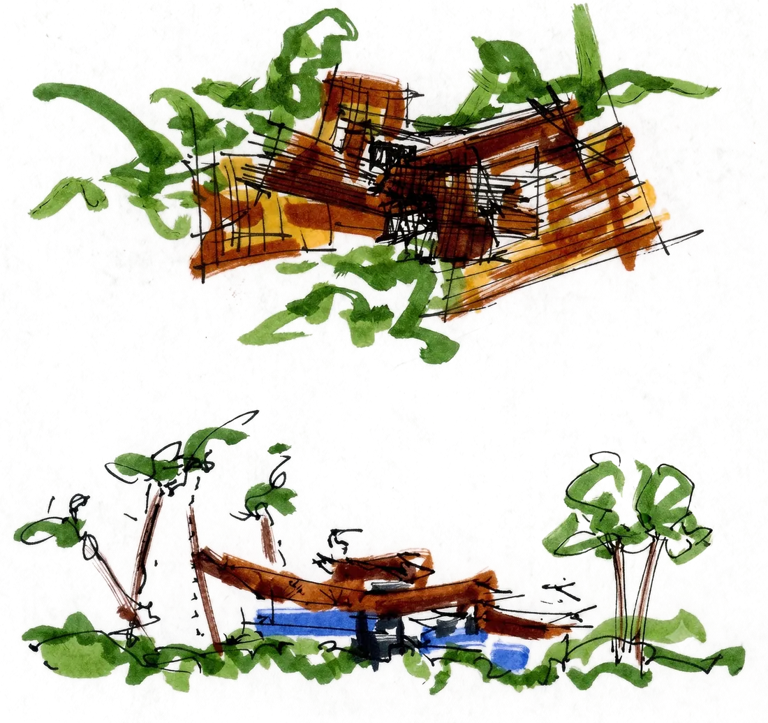 Bocetos de villas integradas en el paisaje